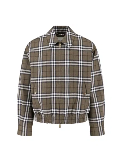 Burberry Plaid Jacket With Point Collar And Pockets In Green
