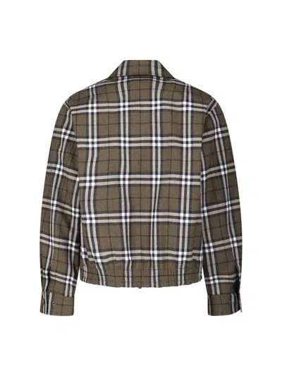 Burberry Plaid Jacket With Point Collar And Pockets In Green