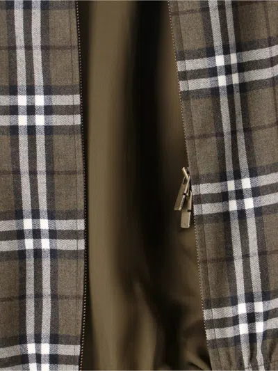 Burberry Plaid Jacket With Point Collar And Pockets In Green