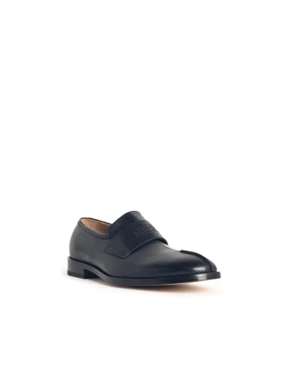 Mm6 Maison Margiela Split-toe Loafers In Black Calf Leather In Black
