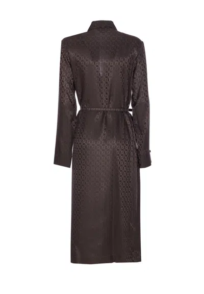 Fendi Ff Jacquard Silk Midi Shirt Dress In Brown