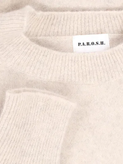 P.a.r.o.s.h Relaxed-fit White Knit Sweater With Ribbed Details In Neutral