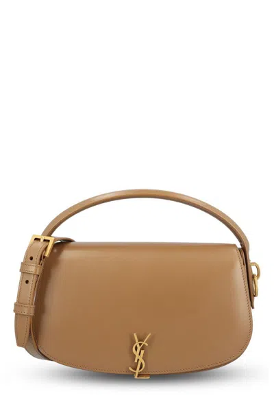 Saint Laurent Voltaire Logo Plaque Shoulder Bag In Neutral