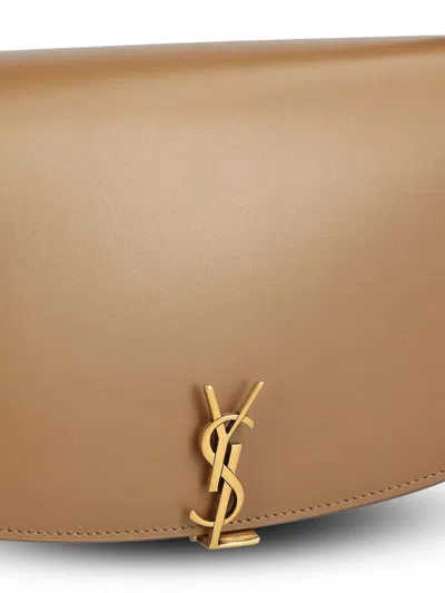 Saint Laurent Voltaire Logo Plaque Shoulder Bag In Neutral