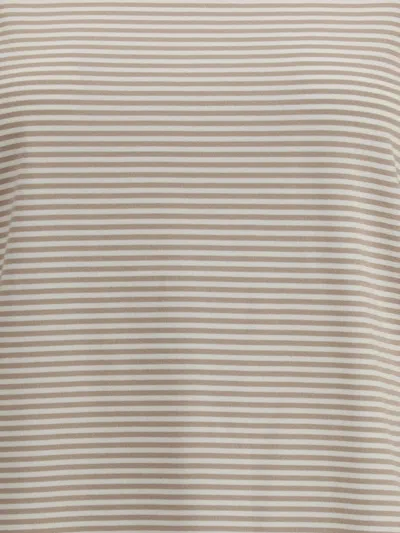 Brunello Cucinelli Striped Crew Neck T-shirt With Keyhole Detail In Gray