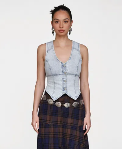 Avec Les Filles Women's Fitted Peak Hem Vest In Blue