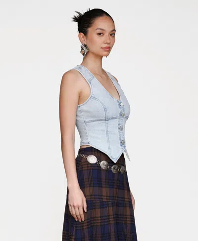 Avec Les Filles Women's Fitted Peak Hem Vest In Blue
