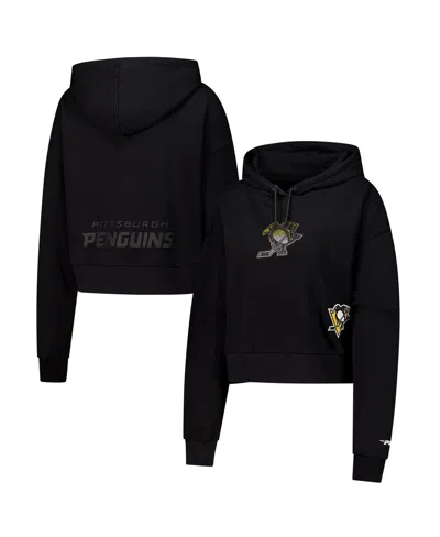 Pro Standard Women's Black Pittsburgh Penguins Jewels Cropped Pullover Hoodie In Black