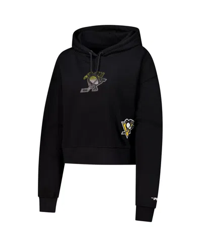 Pro Standard Women's Black Pittsburgh Penguins Jewels Cropped Pullover Hoodie In Black