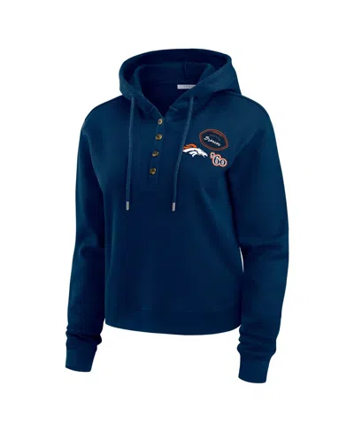 Wear By Erin Andrews Women's Navy Denver Broncos Waffle Hoodie Pullover Top In Blue