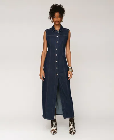 Avec Les Filles Women's Sleeveless Long Shirtdress In Blue