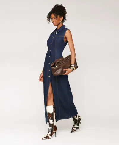 Avec Les Filles Women's Sleeveless Long Shirtdress In Blue