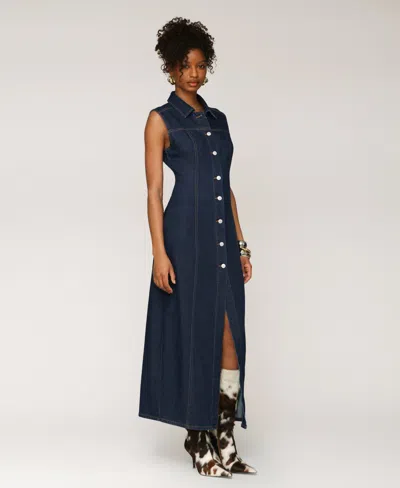 Avec Les Filles Women's Sleeveless Long Shirtdress In Blue