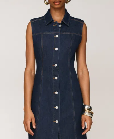 Avec Les Filles Women's Sleeveless Long Shirtdress In Blue