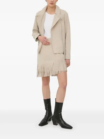 Bruuns Bazaar Asymmetrical-zip Suede-leather Jacket In Neutral