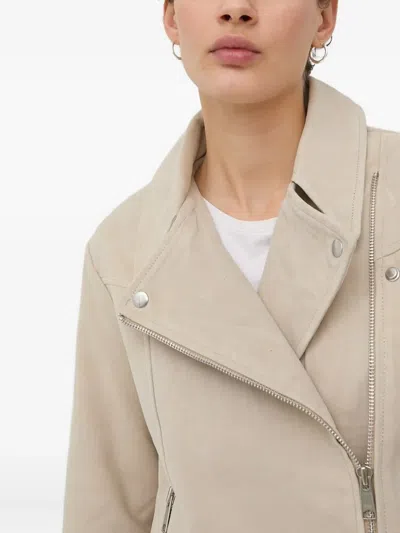 Bruuns Bazaar Asymmetrical-zip Suede-leather Jacket In Neutral