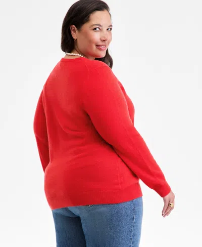 Charter Club Plus Size 100% Cashmere Crewneck Sweater, Macy's Exclusive In Red