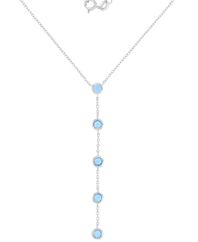 Macy's Blue Cubic Zirconia Bezel Lariat 18" Lariat Necklace In Sterling Silver In Metallic
