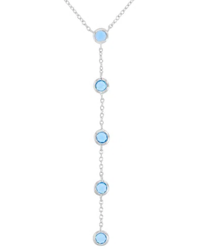 Macy's Blue Cubic Zirconia Bezel Lariat 18" Lariat Necklace In Sterling Silver In Metallic