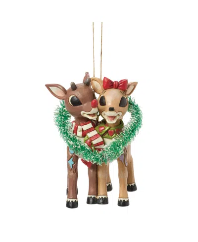 Jim Shore Rudolph And Clarice Heart Hanging Ornament In Multi