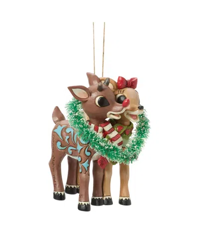 Jim Shore Rudolph And Clarice Heart Hanging Ornament In Multi