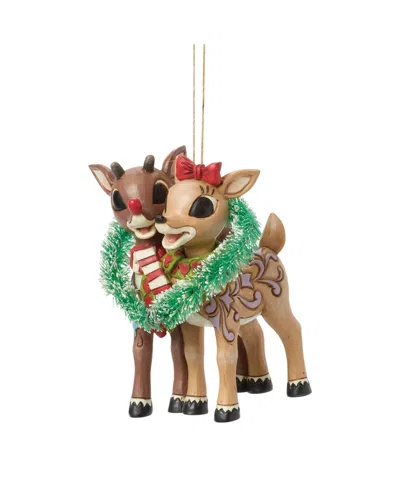 Jim Shore Rudolph And Clarice Heart Hanging Ornament In Multi