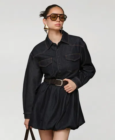 Avec Les Filles Women's Collar Long-sleeve Shirtdress In Black