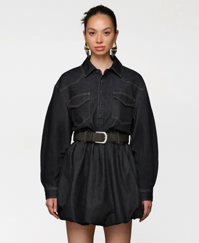 Avec Les Filles Women's Collar Long-sleeve Shirtdress In Black