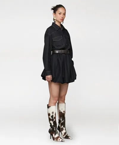 Avec Les Filles Women's Collar Long-sleeve Shirtdress In Black