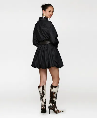 Avec Les Filles Women's Collar Long-sleeve Shirtdress In Black