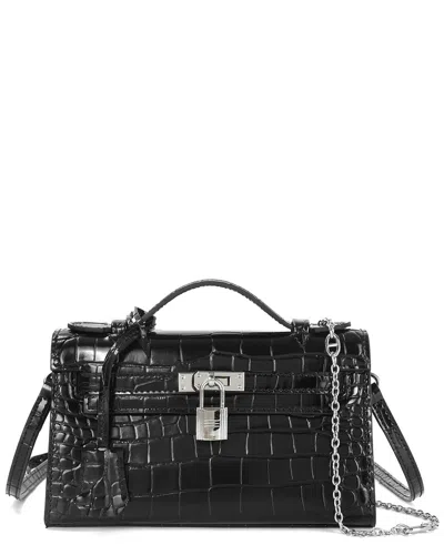 Tiffany & Fred Paris Croco-embossed Top-handle Crossbody In Black