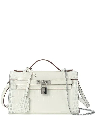 Tiffany & Fred Paris Croco-embossed Top-handle Crossbody In White