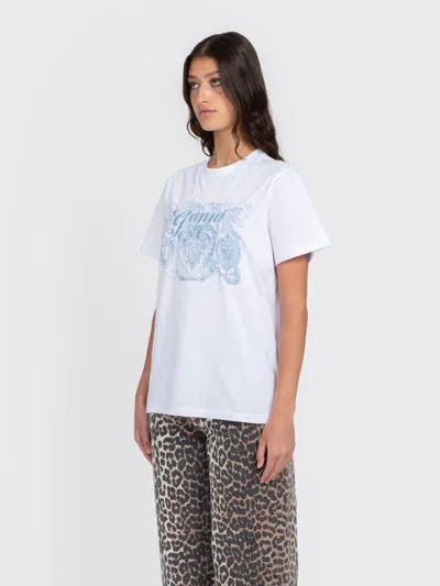 Ganni Basic Jersey Tattoo Lace Relaxed T-shirt In White