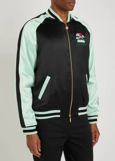 Casablanca Denim Bomber Jacket With Embroidered Logo In Multi