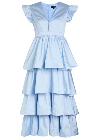 Sister Jane Womens Blue Feria Tiered Cotton-blend Midi Dress In Multi