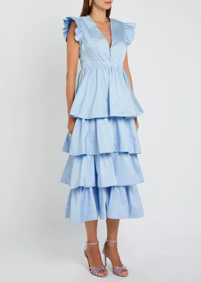 Sister Jane Womens Blue Feria Tiered Cotton-blend Midi Dress In Multi