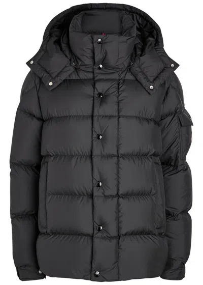 Moncler Long Little Down Jacket With Square Quilting And Hood In Black