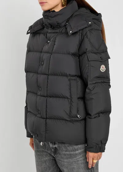 Moncler Long Little Down Jacket With Square Quilting And Hood In Black