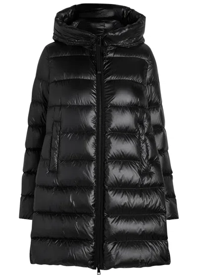 Moncler Suyenne Hooded Mid-length Down Jacket In Black