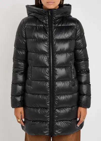 Moncler Suyenne Hooded Mid-length Down Jacket In Black