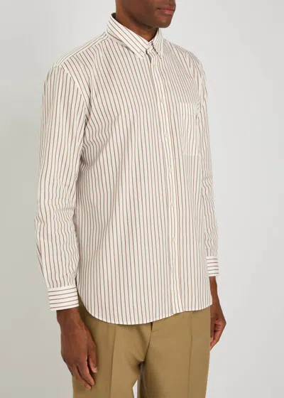 Saint Laurent Cassandre Shirt In Striped Cotton Poplin In Neutral