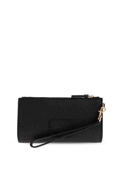 Marc Jacobs Rectangular Leather Clutch Wrist Strap In Black