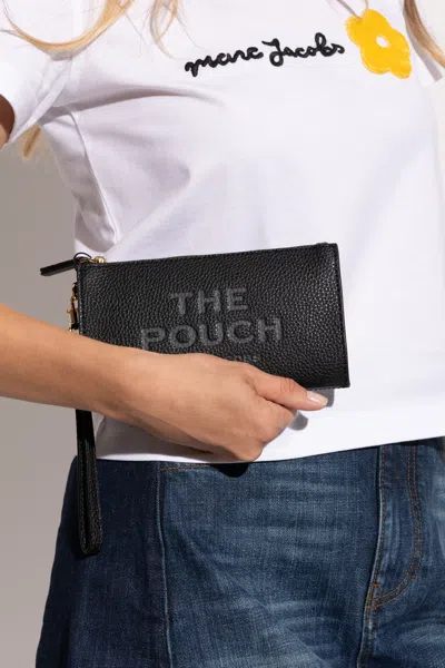 Marc Jacobs Rectangular Leather Clutch Wrist Strap In Black