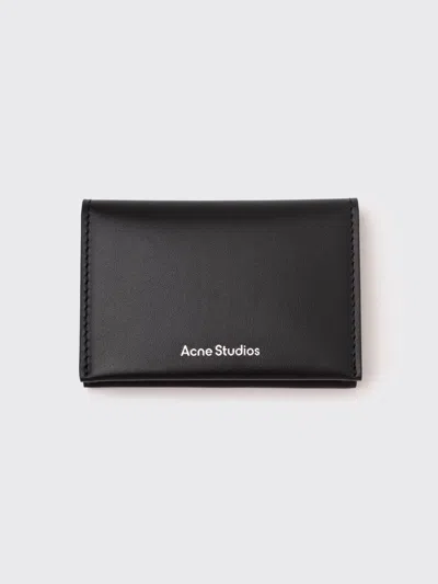 Acne Studios Navy Folded Leather Card Holder In Black