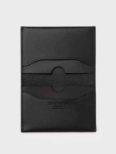 Acne Studios Navy Folded Leather Card Holder In Black