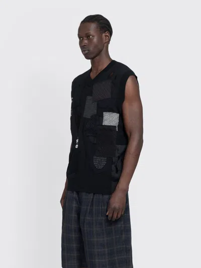 Junya Watanabe Mended Patchwork Wool Vest In Black