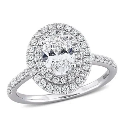 Created Forever 1 1/2ct Tdw Oval Lab-created Diamond And Tsavorite Accent Halo Engagement Ring In 14 In Metallic