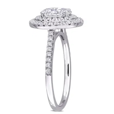 Created Forever 1 1/2ct Tdw Oval Lab-created Diamond And Tsavorite Accent Halo Engagement Ring In 14 In Metallic