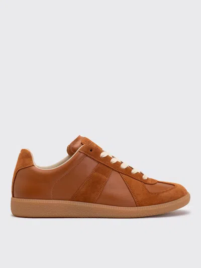 Maison Margiela Replica Brown Low Top Sneakers With Suede Details And Logo On The Tongue In Leather Woman