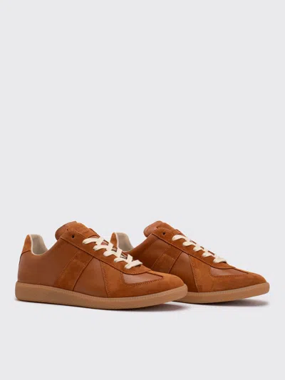 Maison Margiela Replica Brown Low Top Sneakers With Suede Details And Logo On The Tongue In Leather Woman
